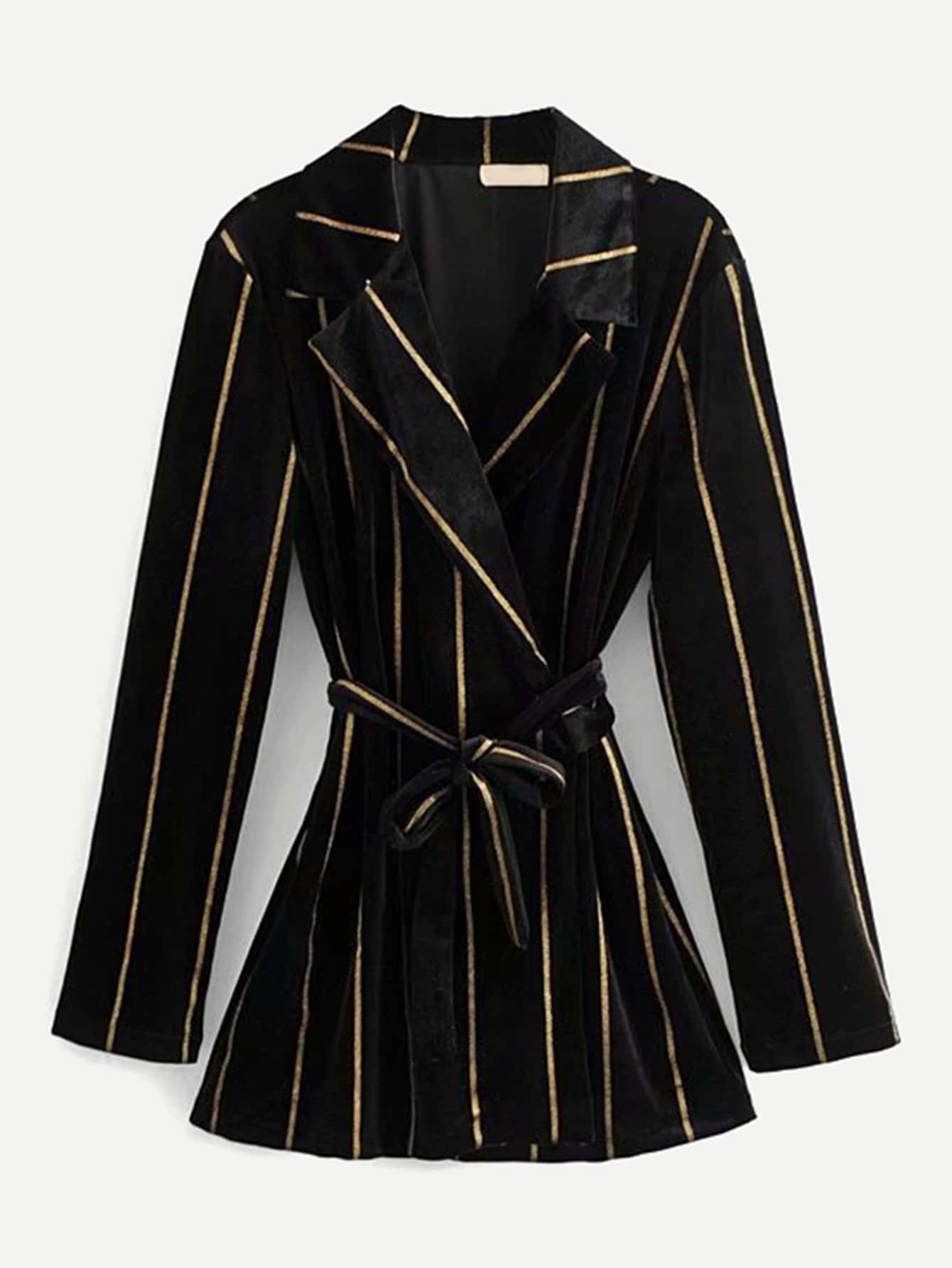 Полосатый бархатный жакет с поясом