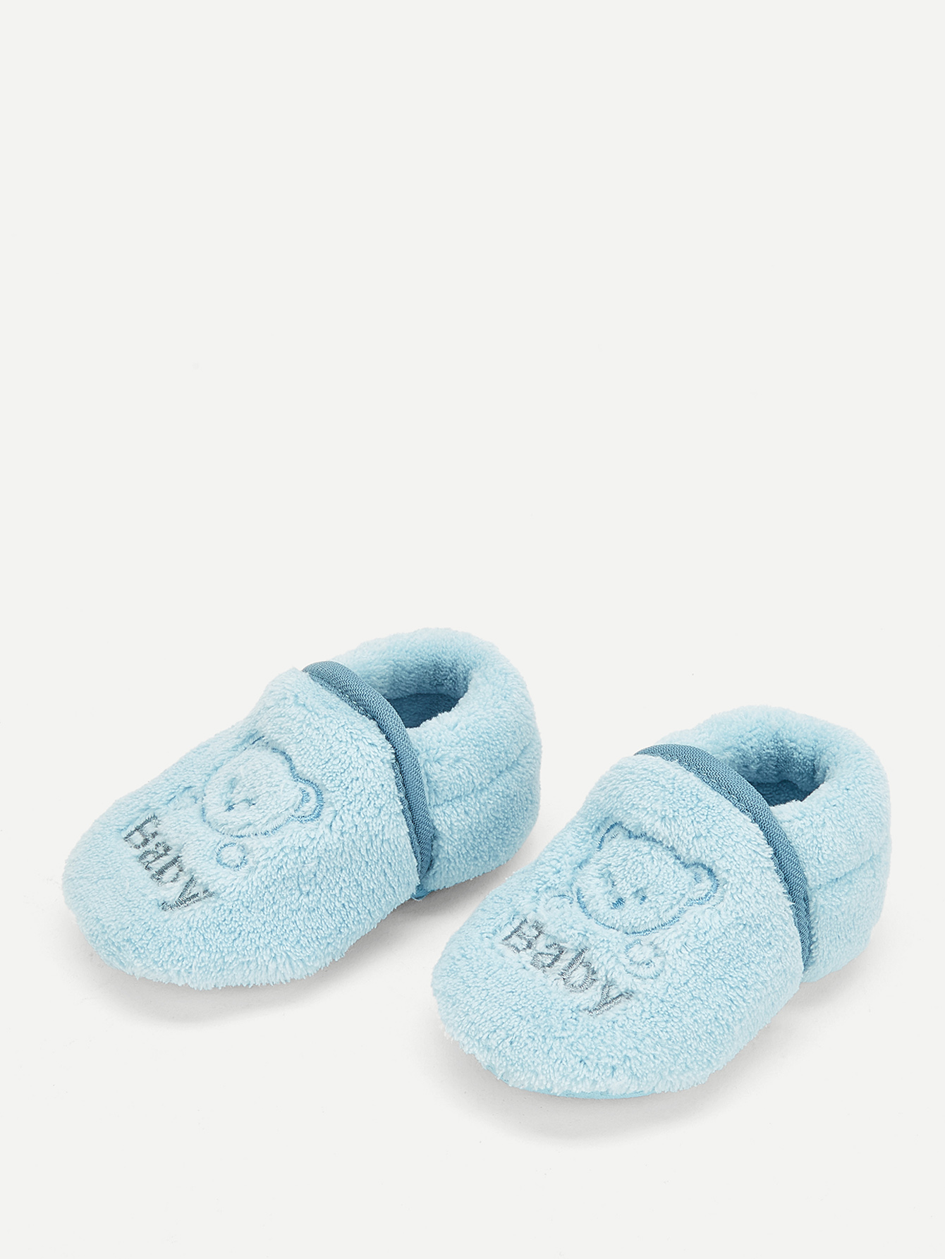 Детские пушистые тапочки с вышивкой медведя