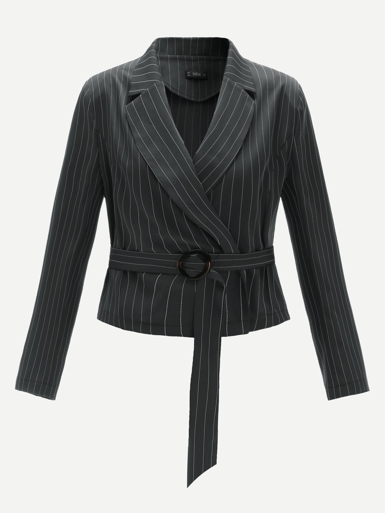 Жакет с поясом и размер на воротниках и вертикальной полоской