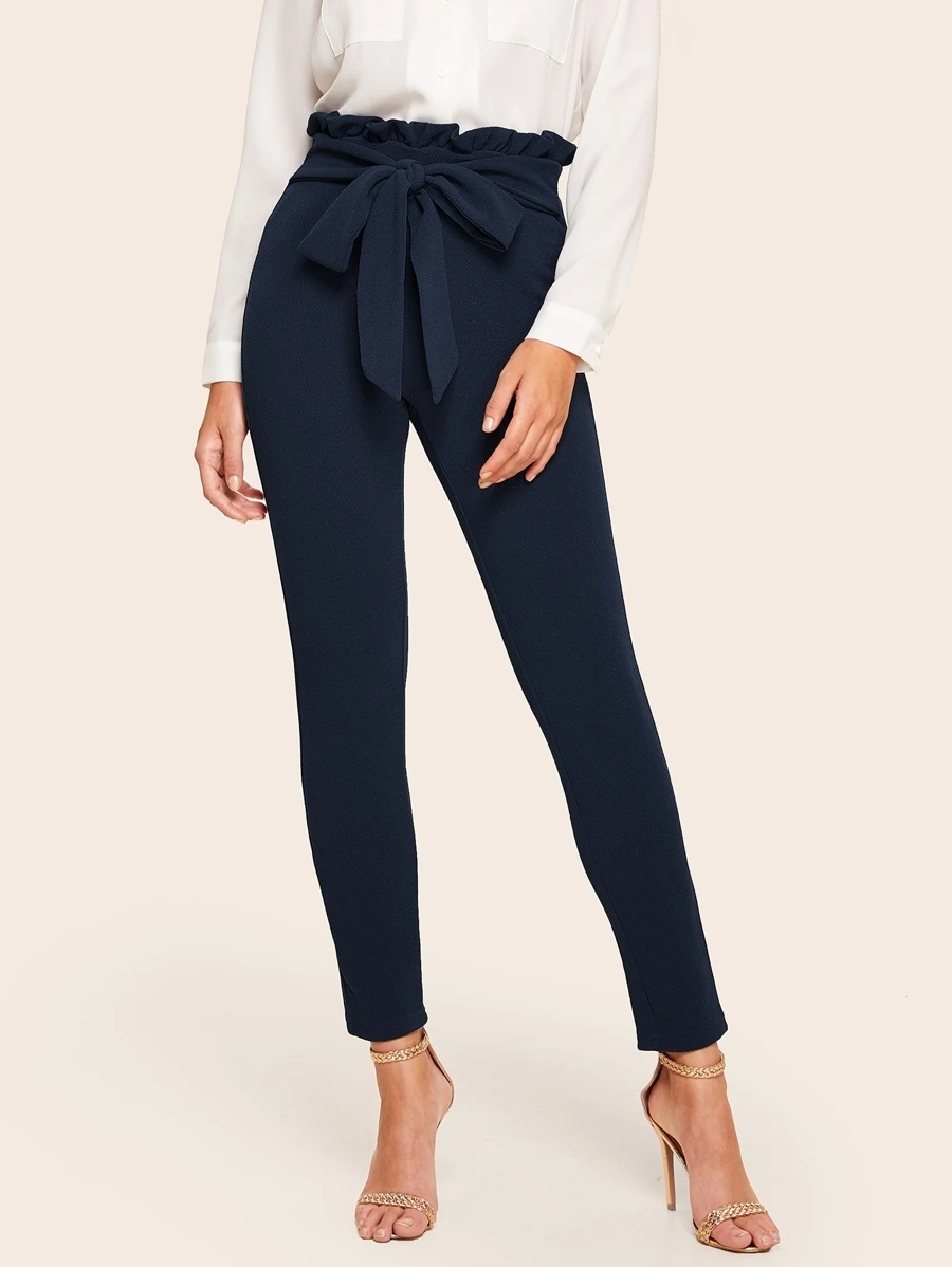 SHEIN Clasi Belted Paperbag Waist Skinny Pants