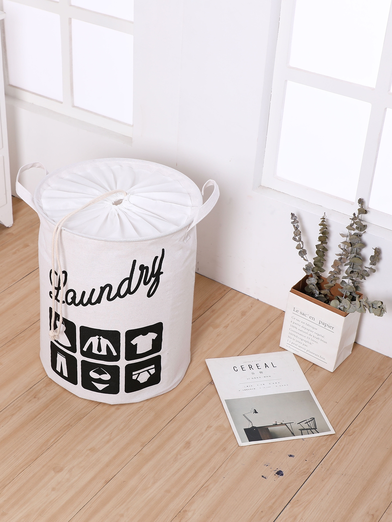 Корзина для хранения с кулиской и текстовым принтом