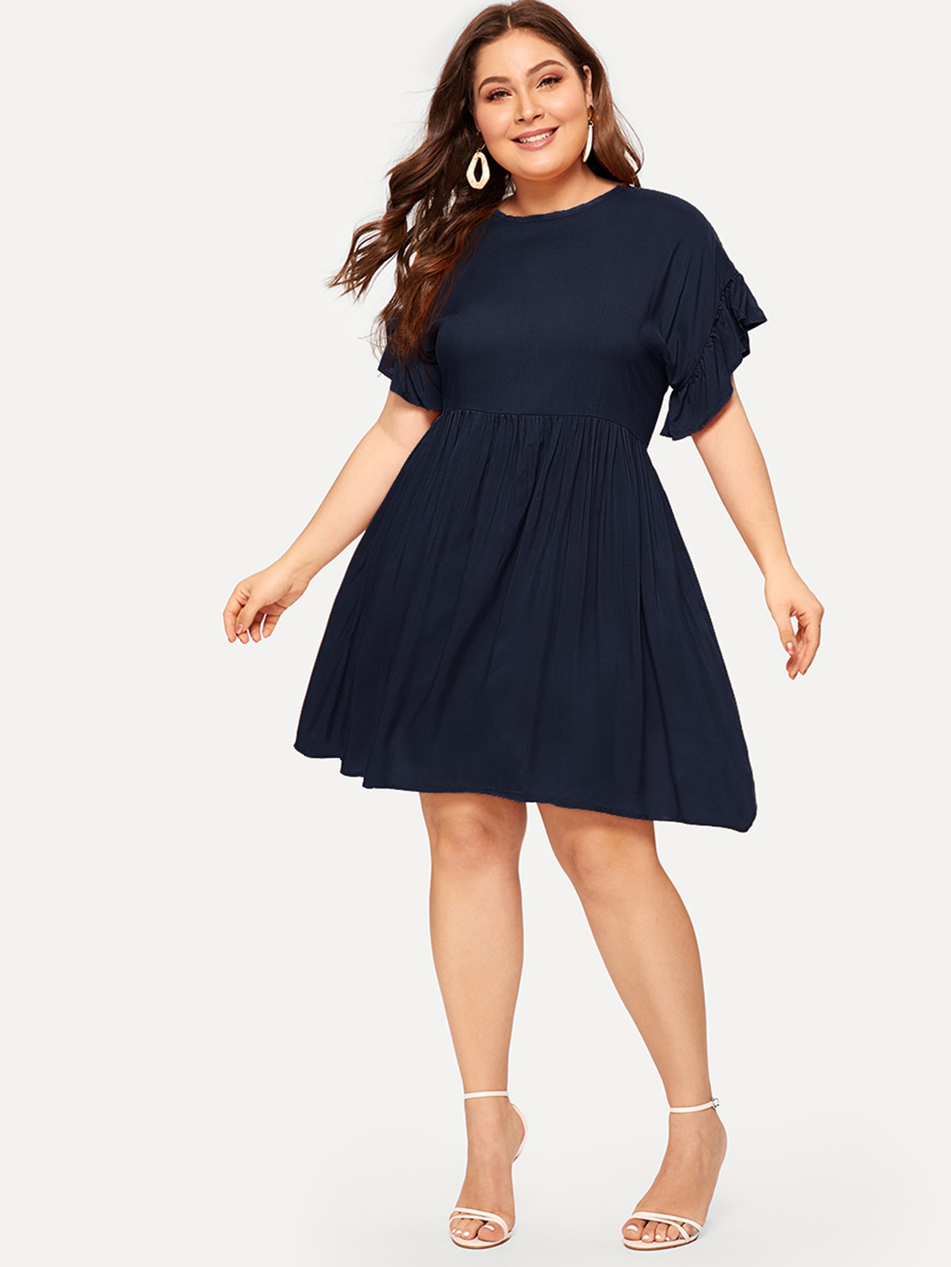 Plus Ruffle Cuff Solid Dress Carol Plus Ruffle Cuff Solid Dress Carol