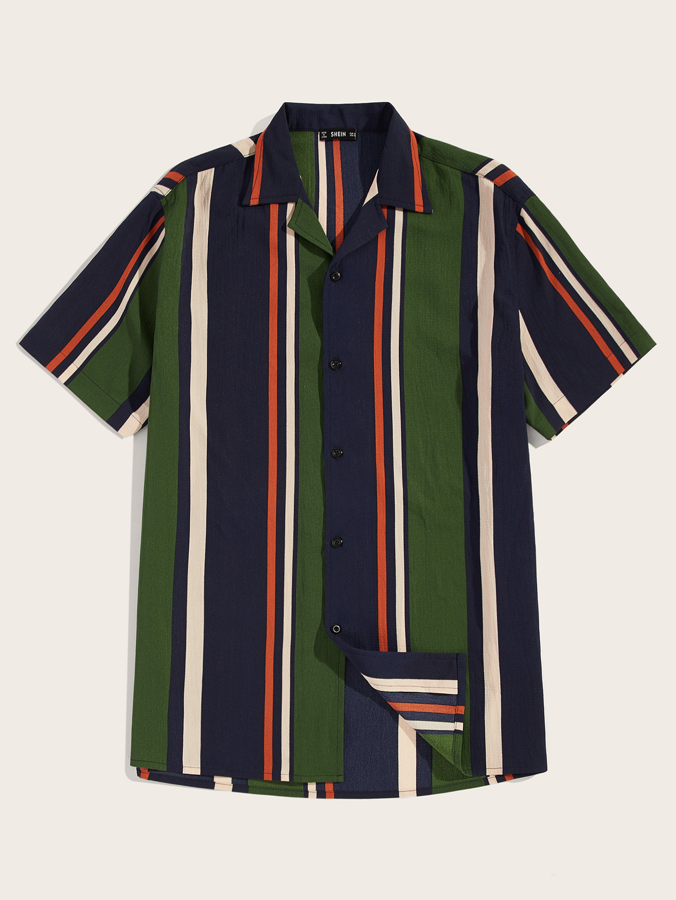 Men Revere Collar Striped Shirt
