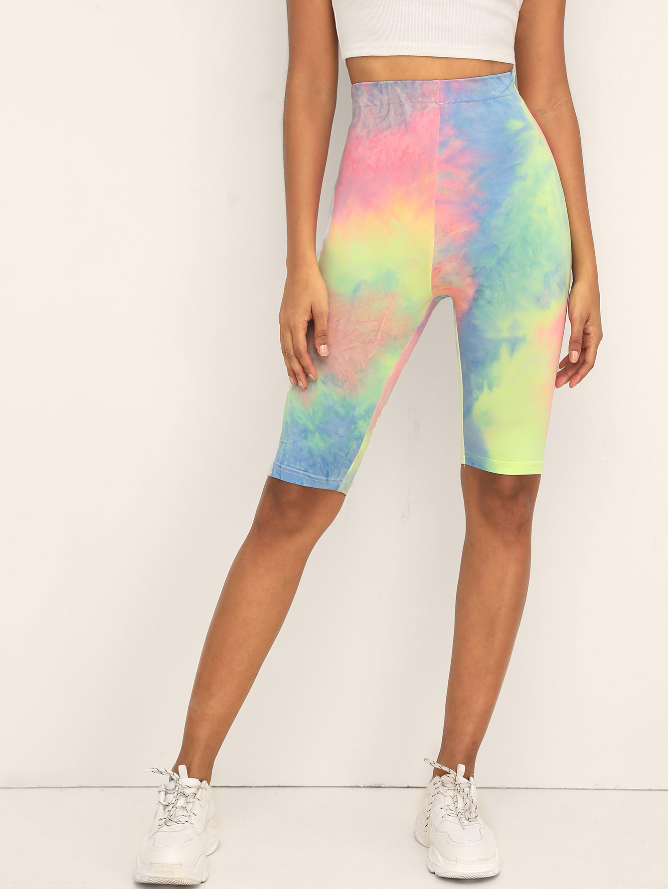 Разноцветные велосипедные шорты с высокой талией Шорты SheIn