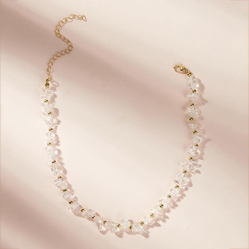 Stone & Ball Design Necklace 1pc, White 
Stone & Ball Design Necklace 1pc, White