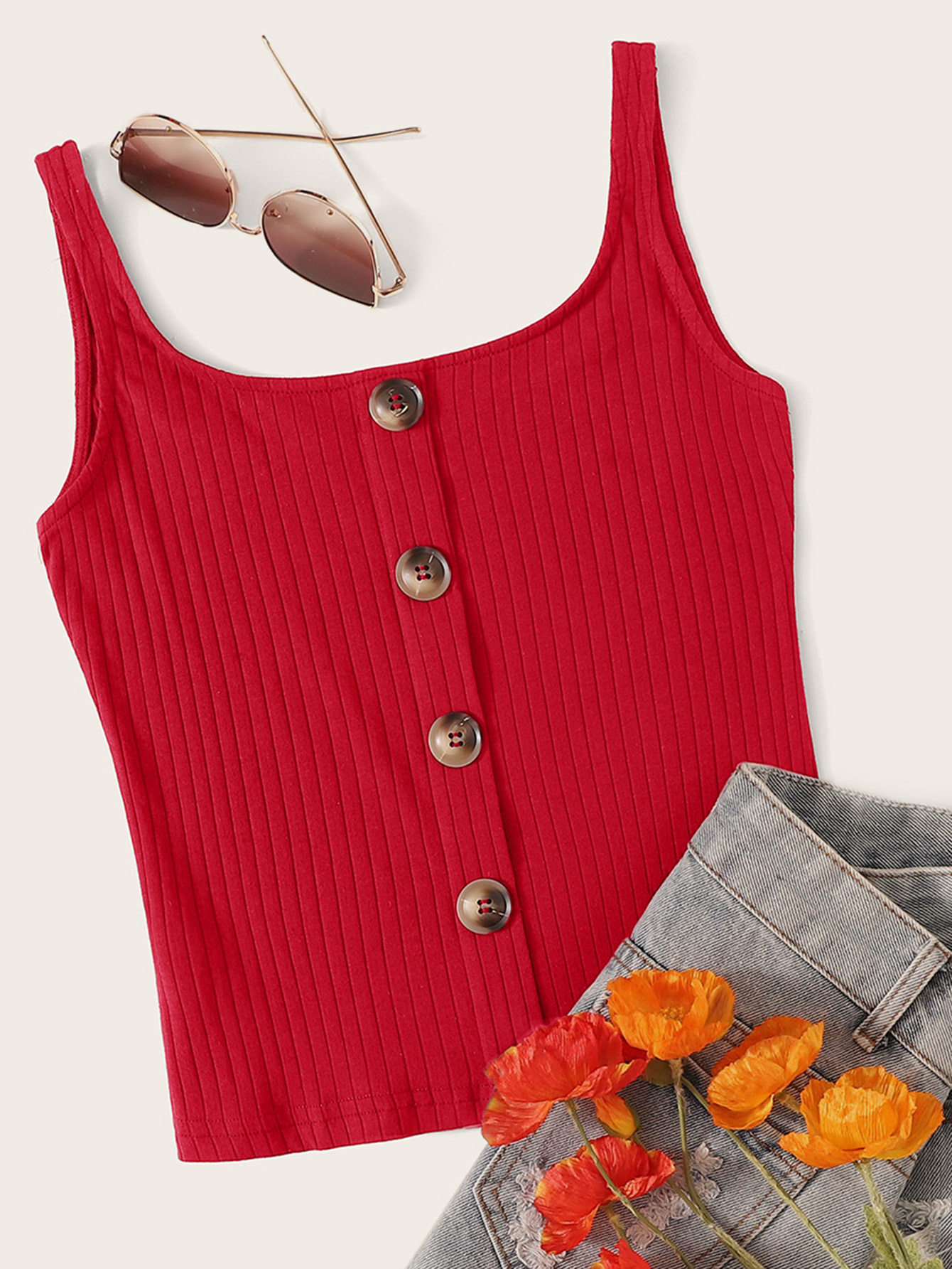 Трикотажный топ с пуговицами Топ SheIn