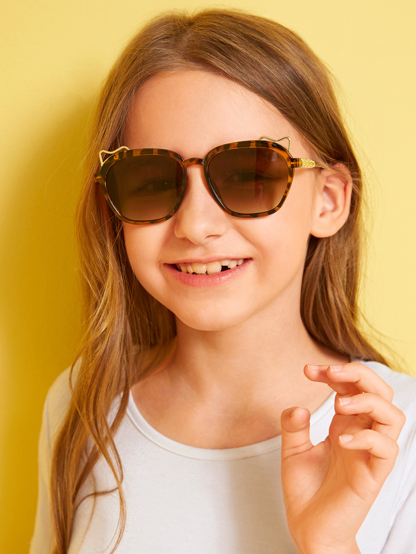 Солнцезащитные очки в плоской оправе с черепаховой оправой для девочек