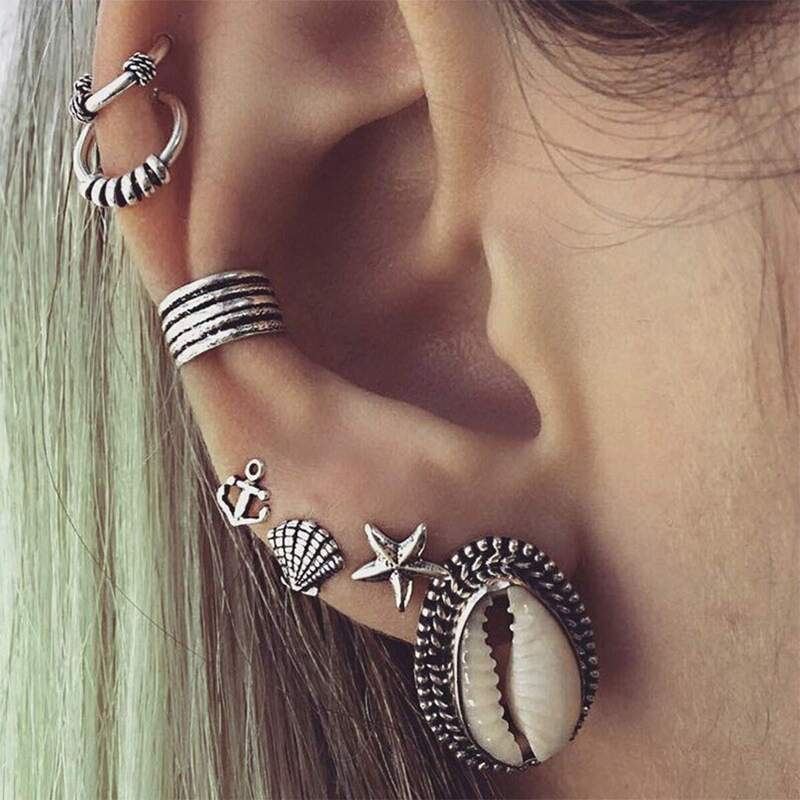 Shell & Starfish Design Earrings 7pcs, Silver 
Shell & Starfish Design Earrings 7pcs, Silver