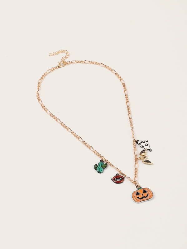 Halloween Girls Cactus & Pumpkin Charm Necklace 1pc Kids Accessories Kids Jewelry Sale red