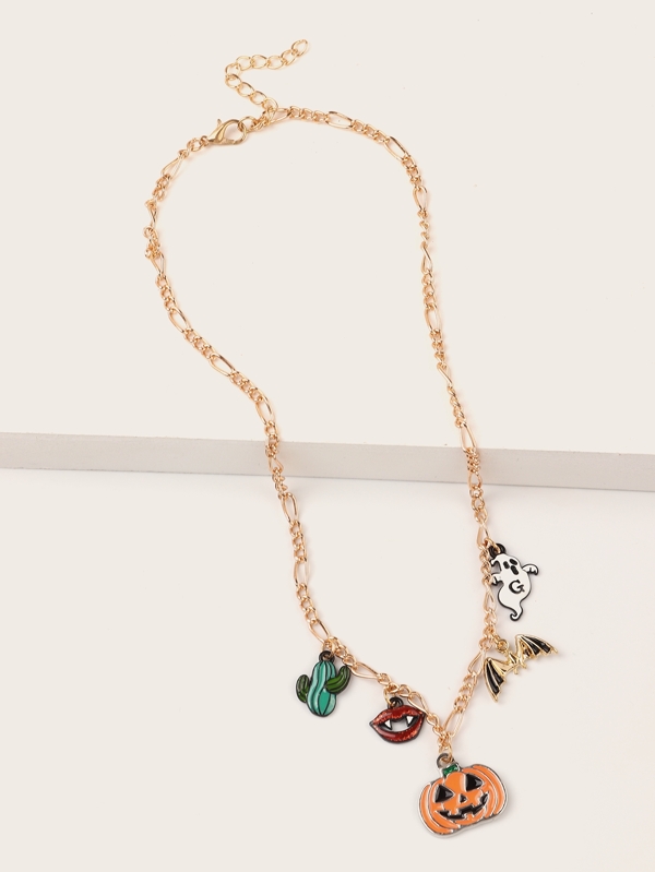 Halloween Girls Cactus & Pumpkin Charm Necklace 1pc Kids Accessories Kids Jewelry Sale red