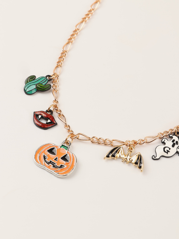 Halloween Girls Cactus & Pumpkin Charm Necklace 1pc Kids Accessories Kids Jewelry Sale red