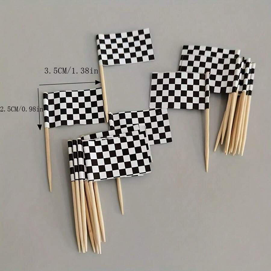 24pcs Racing Logo & Checkered Flag Cake Topper For Birthday, Dessert Table, Hamburger, Car Racing Themed Party Decoration,Christmas