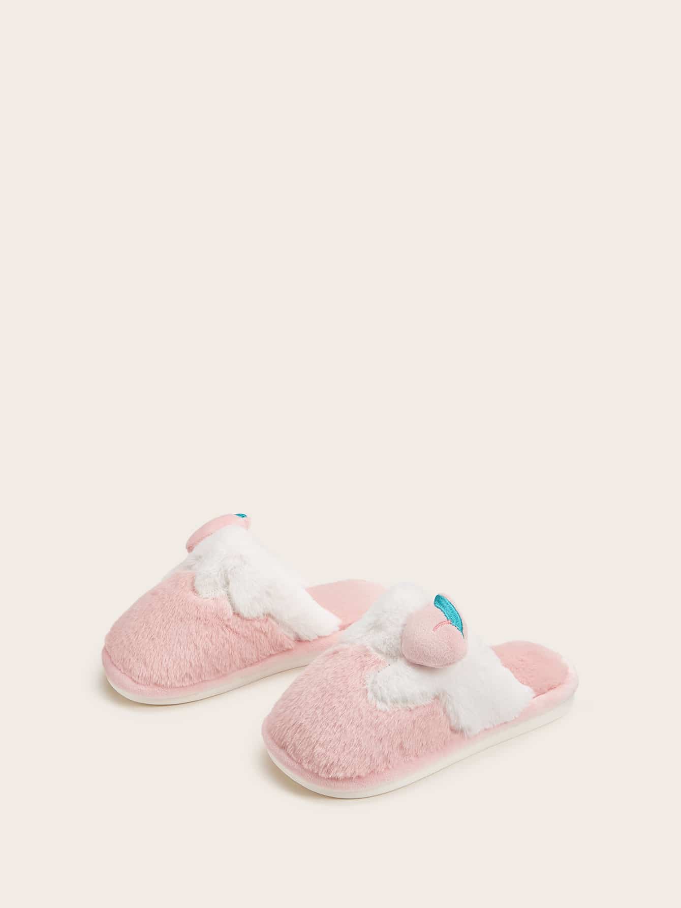 Пушистые шлепанцы с декором для девочек