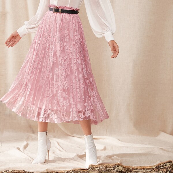 Lace Overlay Pleated Skirt, Pink pastel
Lace Overlay Pleated Skirt, Pink pastel