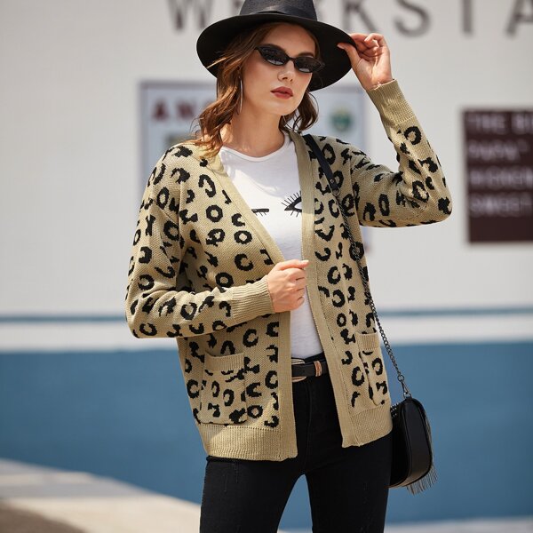 Leopard Print Dual Pocket Cardigan, Khaki
Leopard Print Dual Pocket Cardigan, Khaki