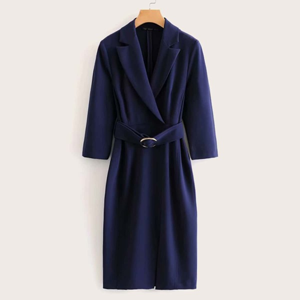 Lapel Neck Slit Hem Belted Dress, Navy
Lapel Neck Slit Hem Belted Dress, Navy