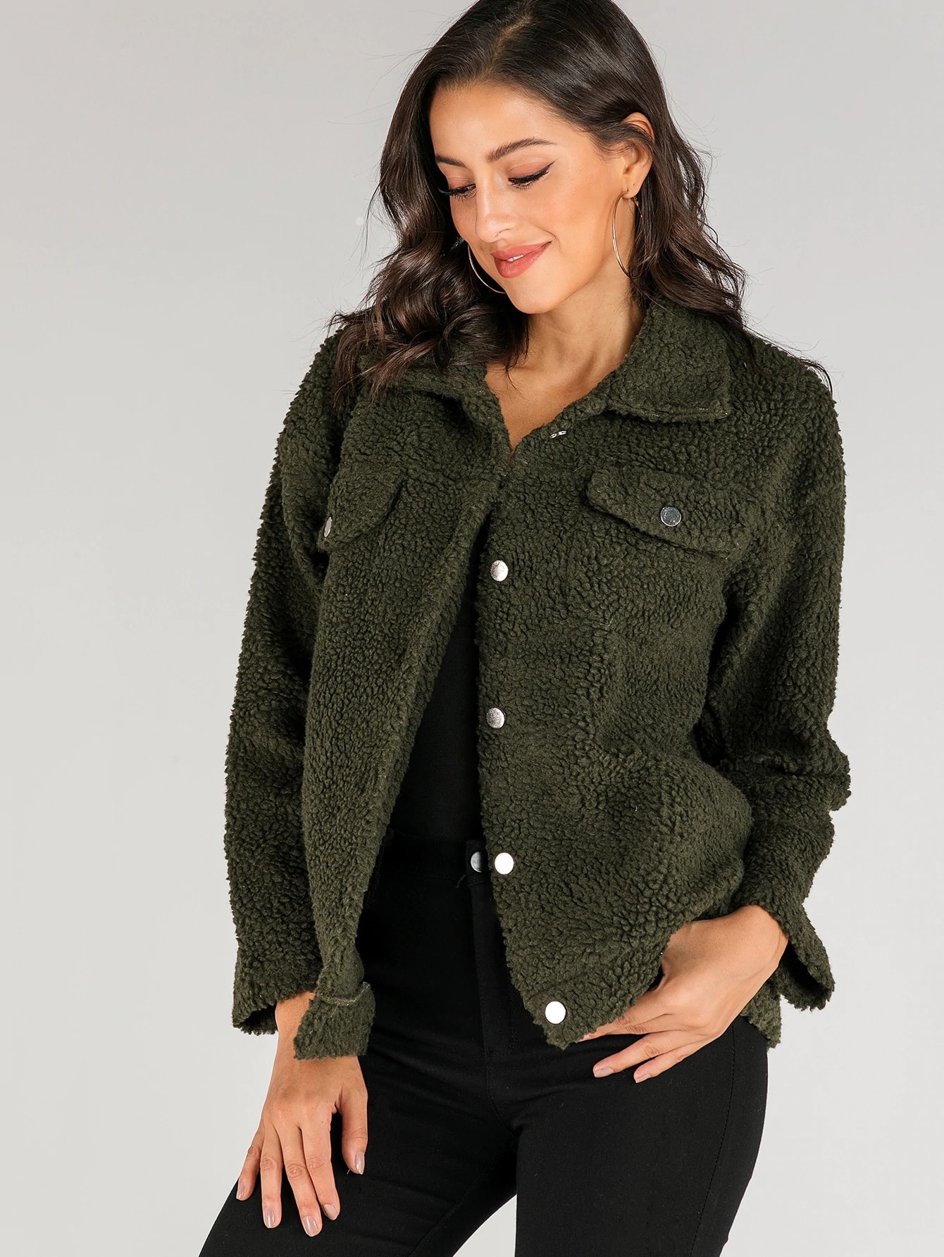 veste molletonnée vert kaki