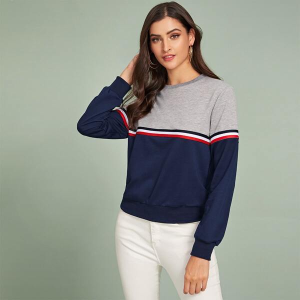 Drop Shoulder Colorblock Striped Sweatshirt, Multicolor 
Drop Shoulder Colorblock Striped Sweatshirt, Multicolor