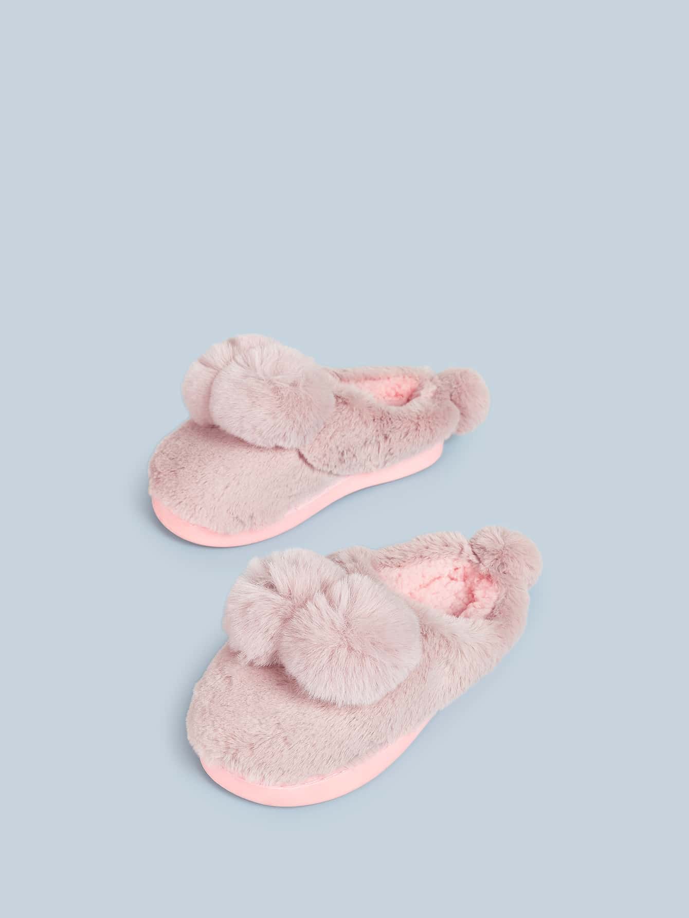 Шлепанцы с помпоном и исусственным мехом для девочек
