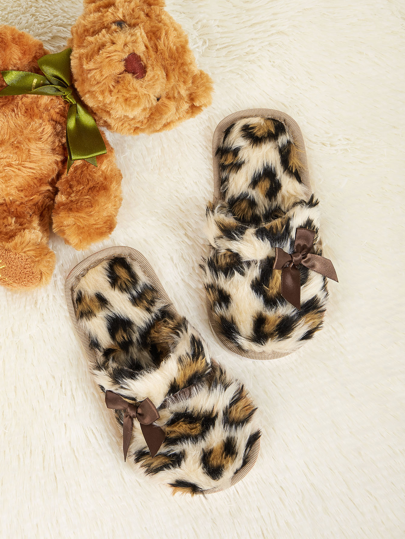 Леопардовые шлепанцы с бантом для девочек