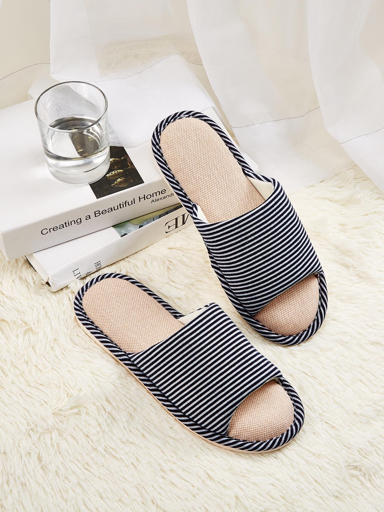 Мужские полосатые шлепанцы с открытым носком