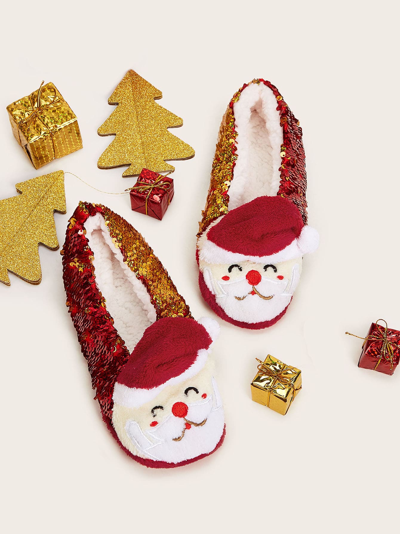 Шлепанцы с блестками в форме рождества