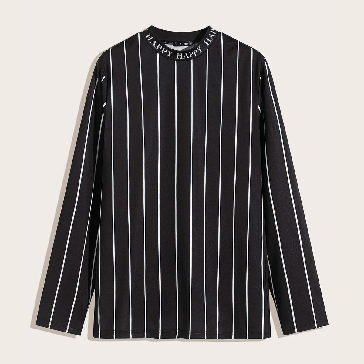 Guys Letter Graphic Neck Striped Tee, Black 
Guys Letter Graphic Neck Striped Tee, Black