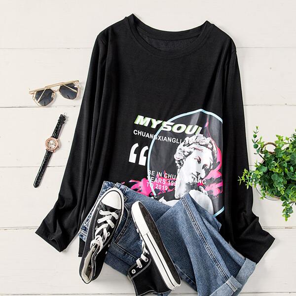 Plus Statue & Letter Graphic Tee, Black