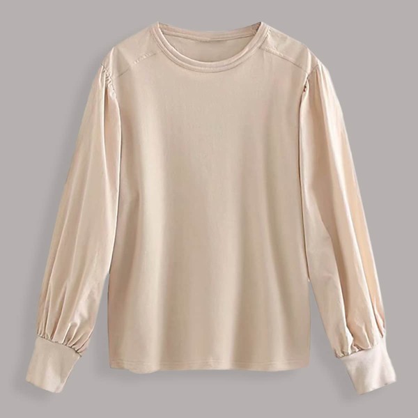 Solid Long Sleeve Sweatshirt, Beige 
Solid Long Sleeve Sweatshirt, Beige