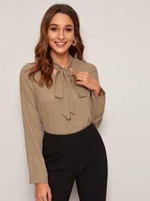 Tie Neck Solid Blouse