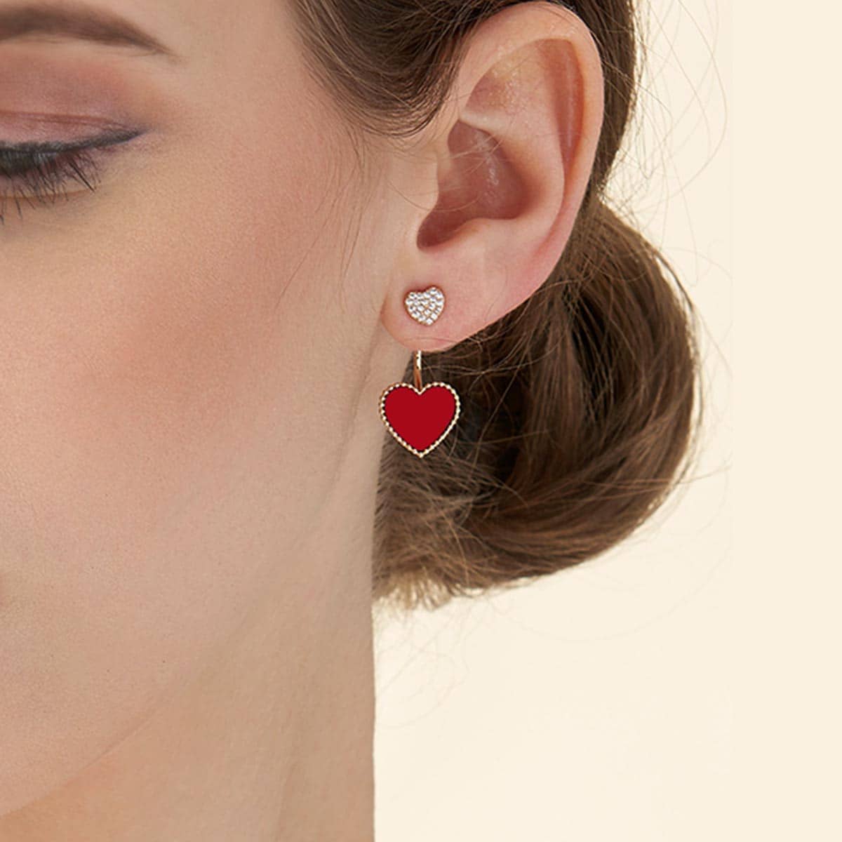 1pair Rhinestone Engraved Heart Earrings Jacket, Multicolor 
1pair Rhinestone Engraved Heart Earrings Jacket, Multicolor