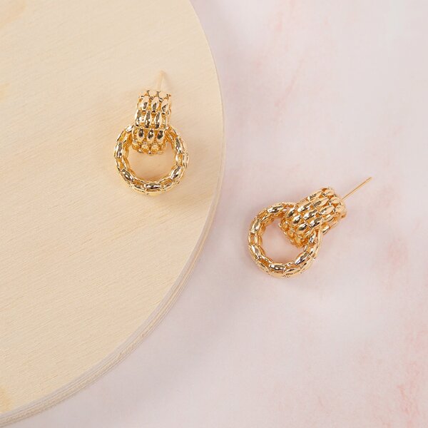 1pair Basket Weave Hoop Earrings, Gold