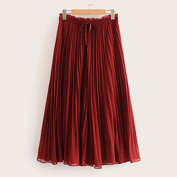 Drawstring Waist Frill Pleated Wide Leg Pants, Burgundy
Drawstring Waist Frill Pleated Wide Leg Pants, Burgundy