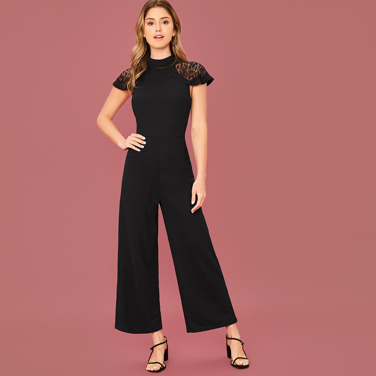 scallop edge open back striped palazzo jumpsuit