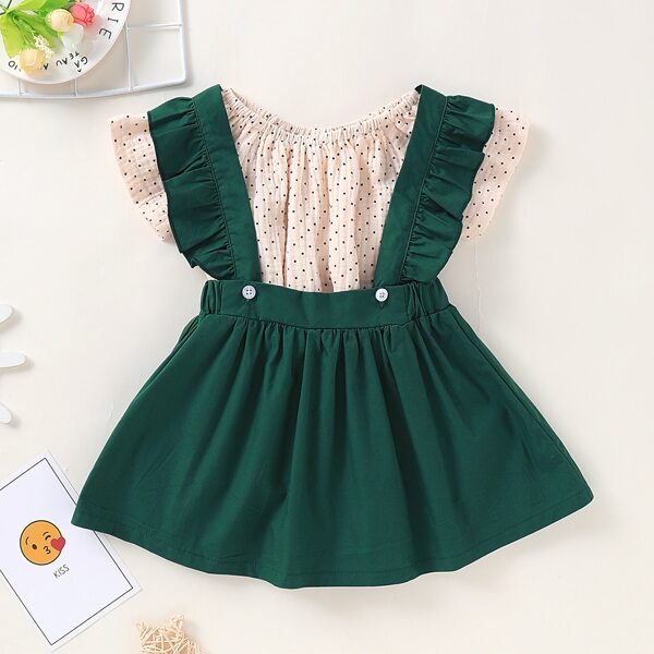 Комбинезон в горошек и юбка-сарафан с оборками для девочек, Многоцветный 
Комбинезон в горошек и юбка-сарафан с оборками для девочек, Многоцветный