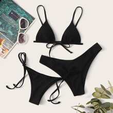 3pcs Triangle Top With High Cut Bikini Set & Tie Side Bikini Panty