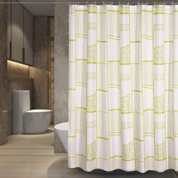 Душевая занавеска с геометрическим узором 1шт и 12шт крючками, Белые 
Душевая занавеска с геометрическим узором 1шт и 12шт крючками, Белые