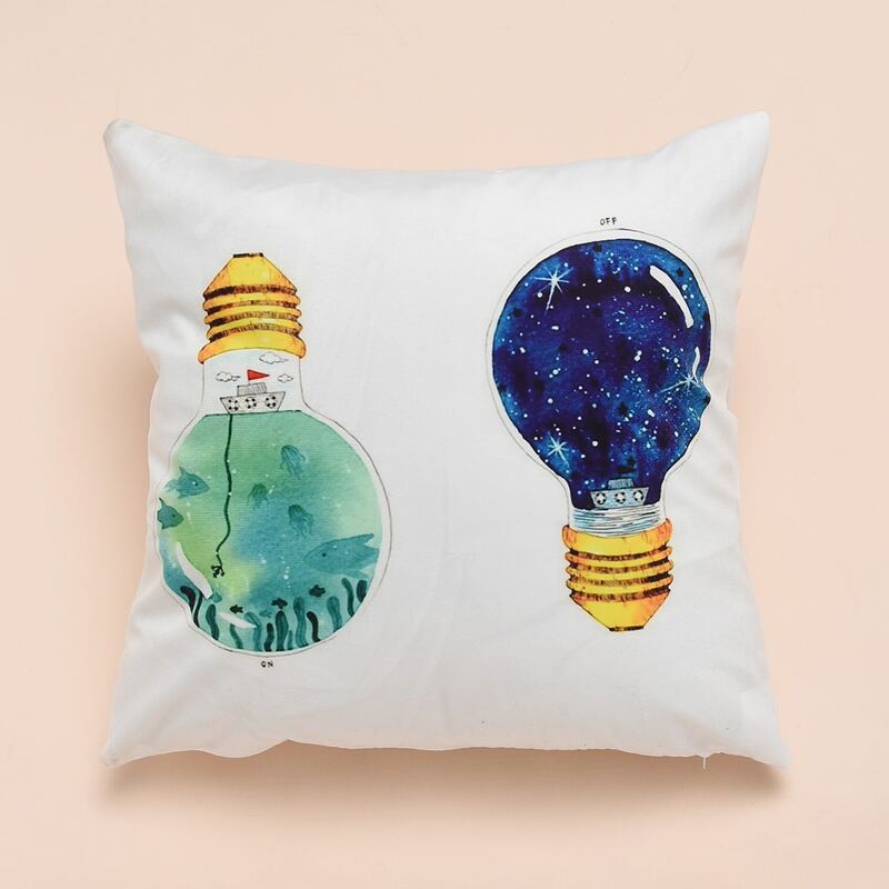 Bulb World Print Cushion Cover Without Filler, Multicolor 
Bulb World Print Cushion Cover Without Filler, Multicolor