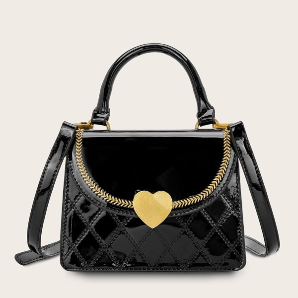 Сумка-сэтчел с декором сердечка, Чёрный
Сумка-сэтчел с декором сердечка, Чёрный