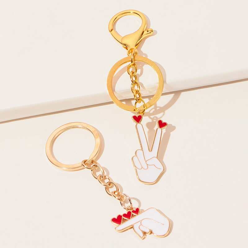 2pcs Heart Gesture Charm Keychain, Gold 
2pcs Heart Gesture Charm Keychain, Gold