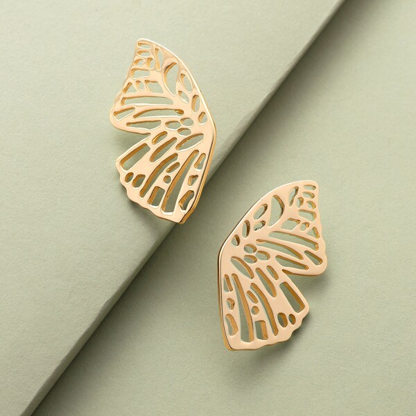 1pair Butterfly Outline Wing Earrings, Gold