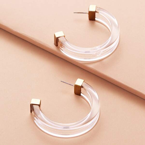 1pair Clear Acrylic Open Medium Hoop Earrings, White