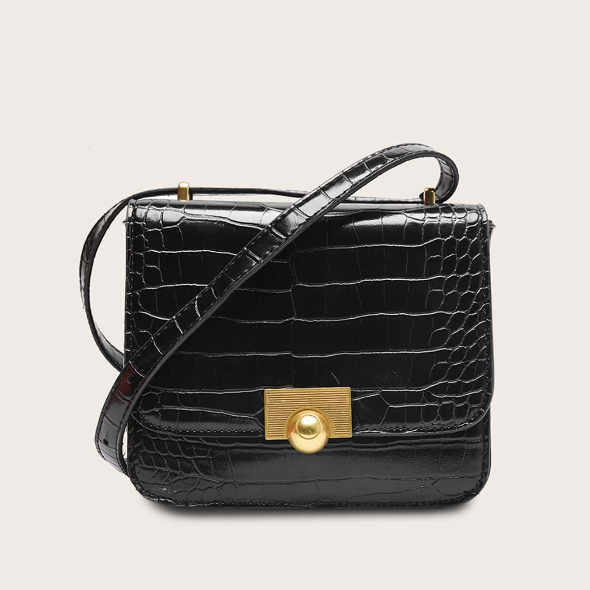Croc Embossed Flap Crossbody Bag, Black 
Croc Embossed Flap Crossbody Bag, Black