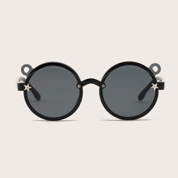Kids Star Decor Round Frame Sunglasses, Black