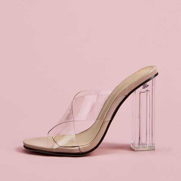 Clear Cross Strap Heeled Mules