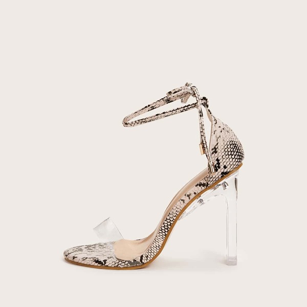 Snakeskin Tie Leg Clear Chunky Heels, Multicolor
Snakeskin Tie Leg Clear Chunky Heels, Multicolor