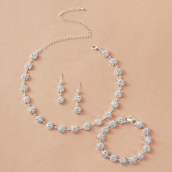 4pcs Rhinestone Decor Jewelry Set