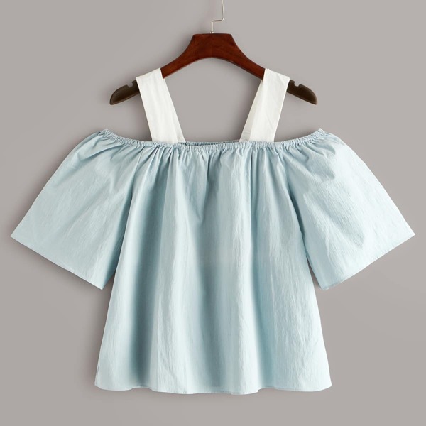 Короткая блузка с оборками и разрезом на плечах, Синий
Короткая блузка с оборками и разрезом на плечах, Синий