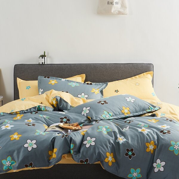 Flower Print Bedding Set Without Filler, Multicolor 
Flower Print Bedding Set Without Filler, Multicolor