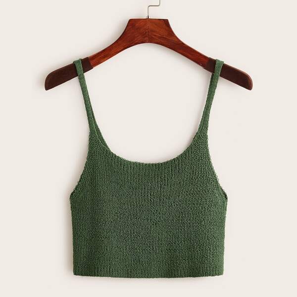 Solid Crop Knit Top, Green